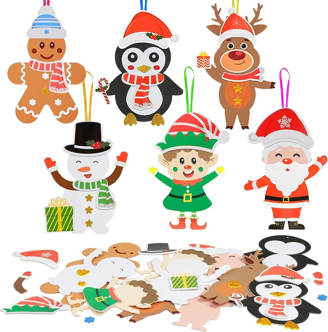 12 Pack Christmas Crafts for Kids Christmas Foam Stickers with Snowman Penguin Santa Claus Elf Gingerbread Man Reindeer Pattern Christmas Arts and Crafts DIY for Kids Boys Girls